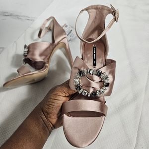 Zara Satin Blush Pink Embellished Bow Heels